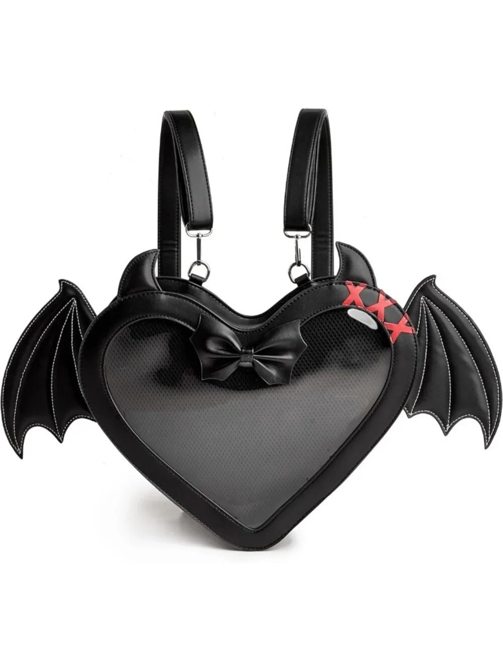 Gothic Heart Ita Bag Backpack Crossbody Purse with Bat Wings - Stylish & Unique